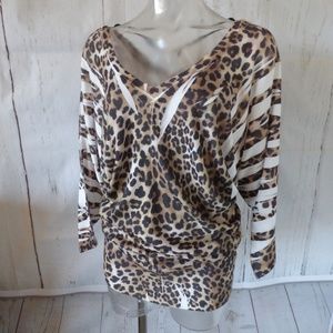 *4-4-20* RETRO APPAREL USA Leopard Sublimation Blouse L